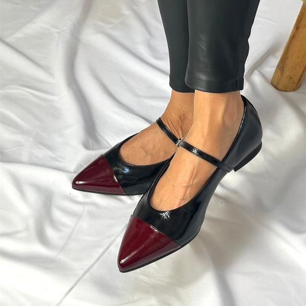 Ballerine More Nero/bordeaux -  In Vera Pelle Made In Italy