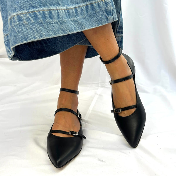 Ballerine Joy Nere In Vera Pelle - Made In Italy