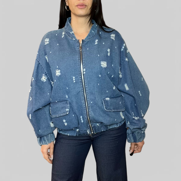 Giacca Bomber Jeans Oversize - Con Effetto Destroyed