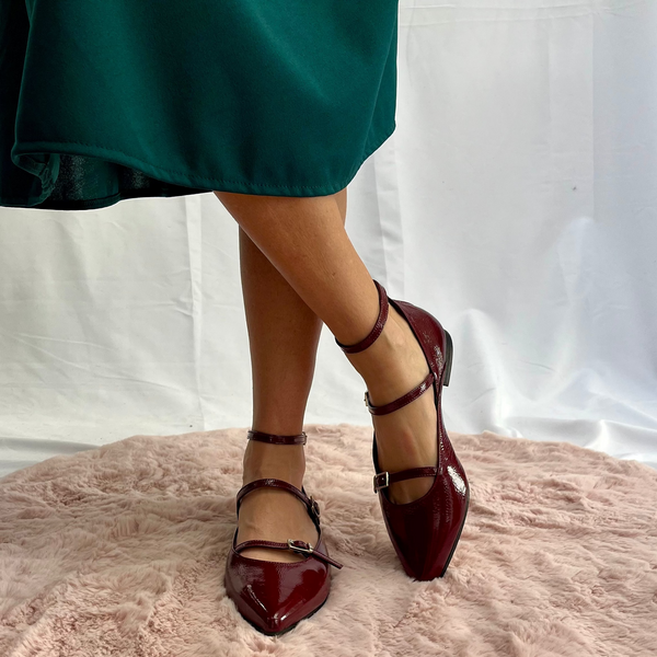 Ballerine Joy Bordeaux Naplak - Vera Pelle - Made In Italy