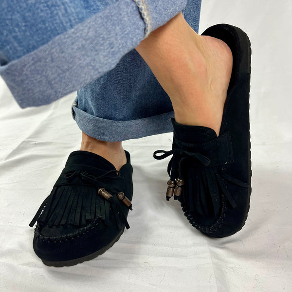 Sabot Clogs Bilbao In Ecocamoscio Con Frange