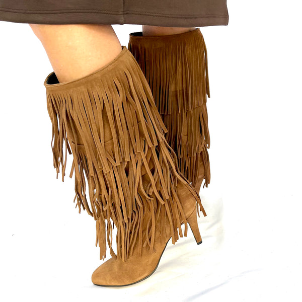 Stivali Jade  In Camoscio Con Frange - Vera Pelle Made In Italy