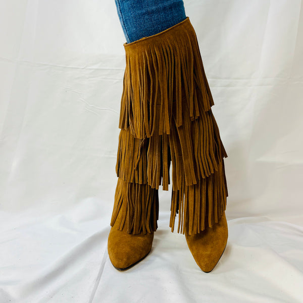 Stivali Jade  In Camoscio Con Frange - Vera Pelle Made In Italy