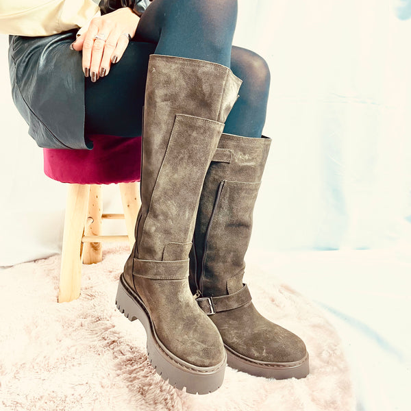 Stivali Silvia Platform In Camoscio - Made In Italy