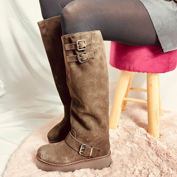 Stivali Nina Platform In Camoscio - Made In Italy