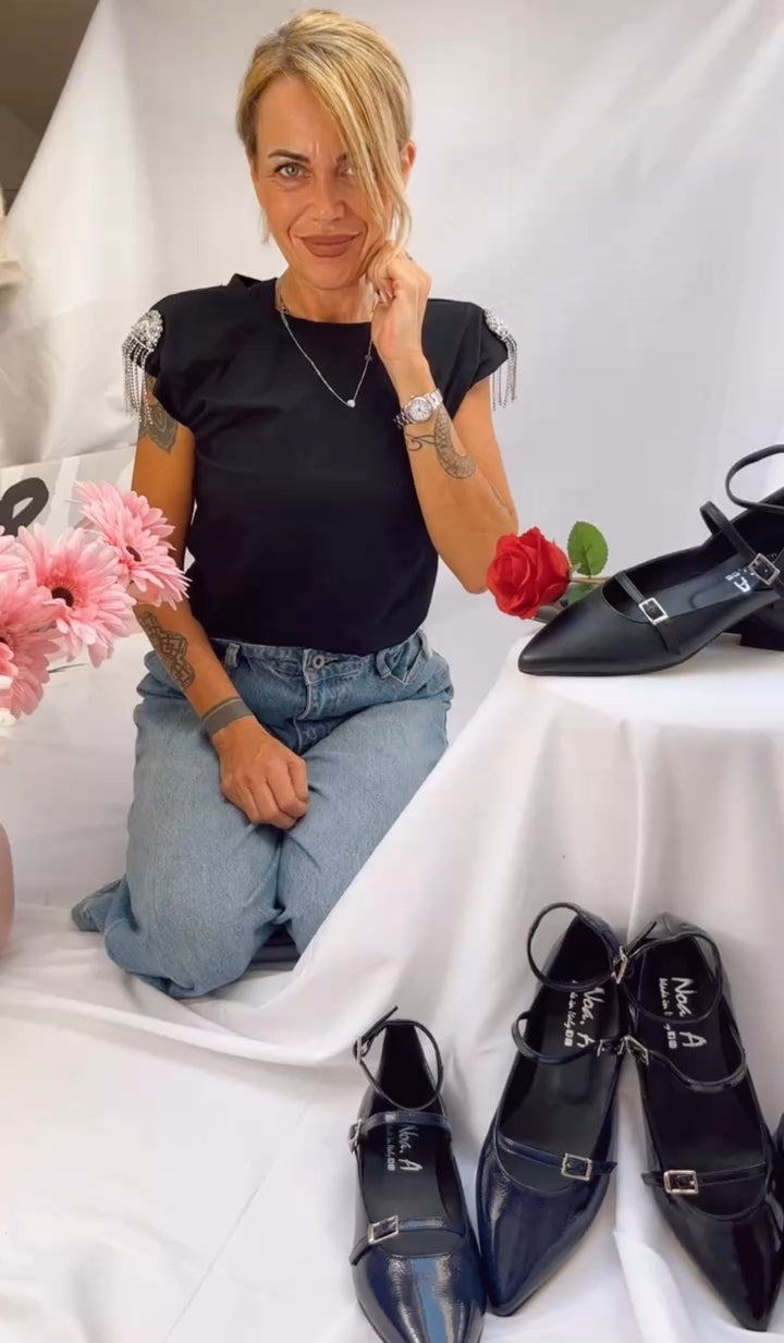 Ballerine Joy Blu Naplak - Vera Pelle - Made In Italy - PinUp Shoes