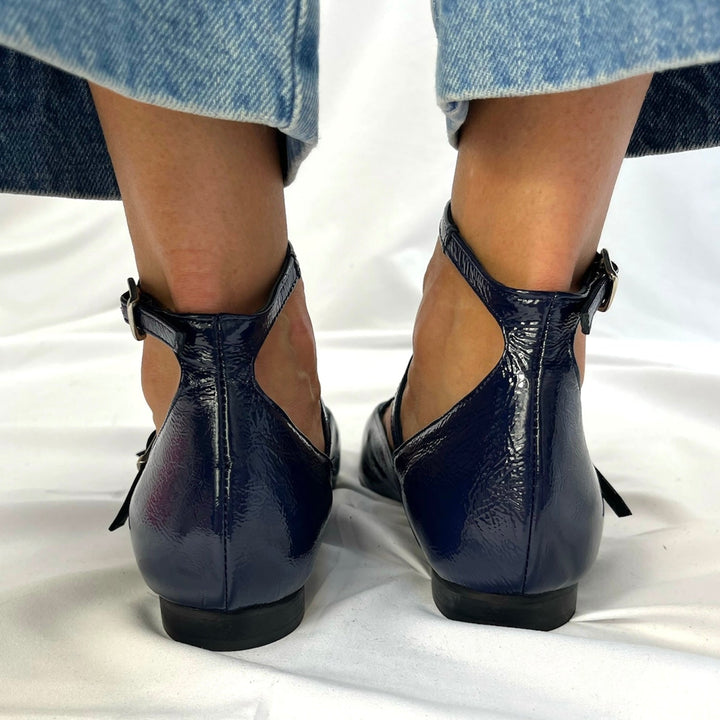 Ballerine Joy Blu Naplak - Vera Pelle - Made In Italy - PinUp Shoes