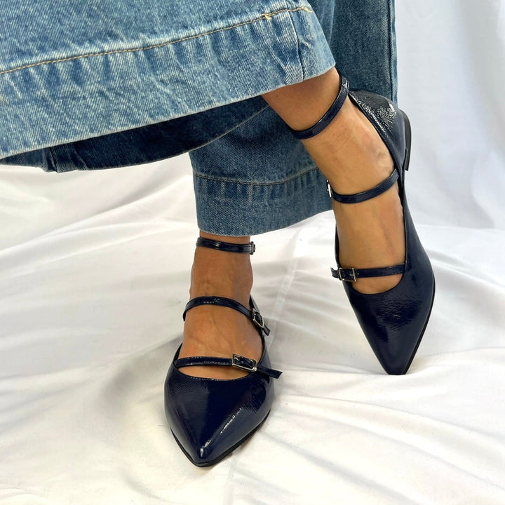 Ballerine Joy Blu Naplak - Vera Pelle - Made In Italy - PinUp Shoes
