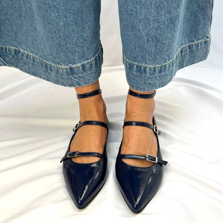 Ballerine Joy Blu Naplak - Vera Pelle - Made In Italy - PinUp Shoes