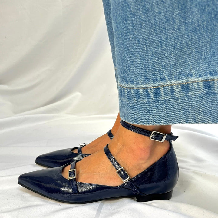 Ballerine Joy Blu Naplak - Vera Pelle - Made In Italy - PinUp Shoes