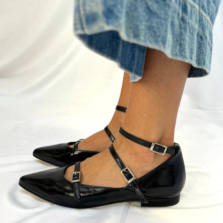 Ballerine Joy Nere In Vera Pelle - Made In Italy - PinUp Shoes