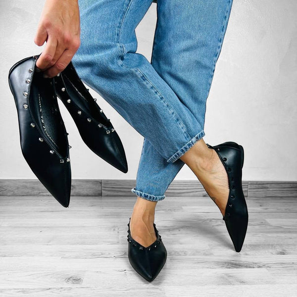 Ballerine Lisbona - Borchie Nero E Argento - PinUp Shoes