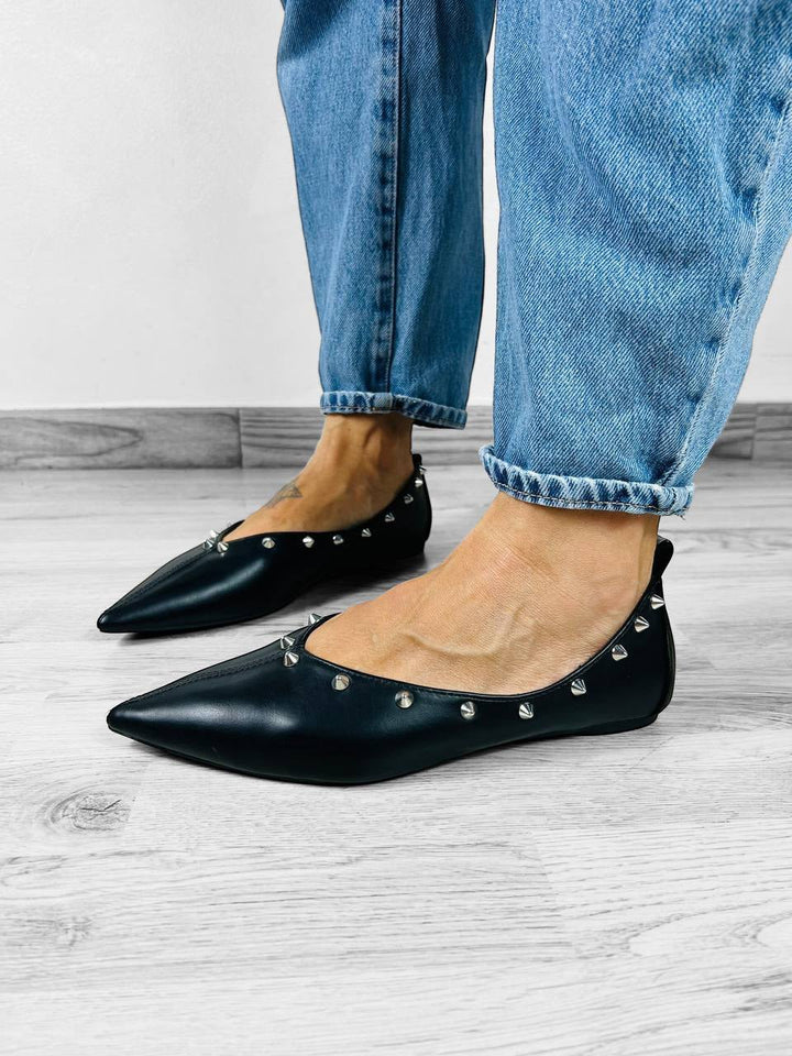 Ballerine Lisbona - Borchie Nero E Argento - PinUp Shoes