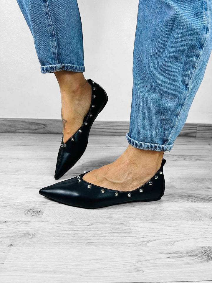 Ballerine Lisbona - Borchie Nero E Argento - PinUp Shoes