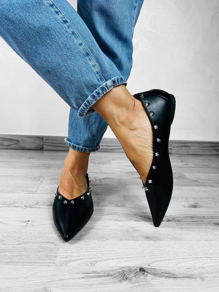 Ballerine Lisbona - Borchie Nero E Argento - PinUp Shoes