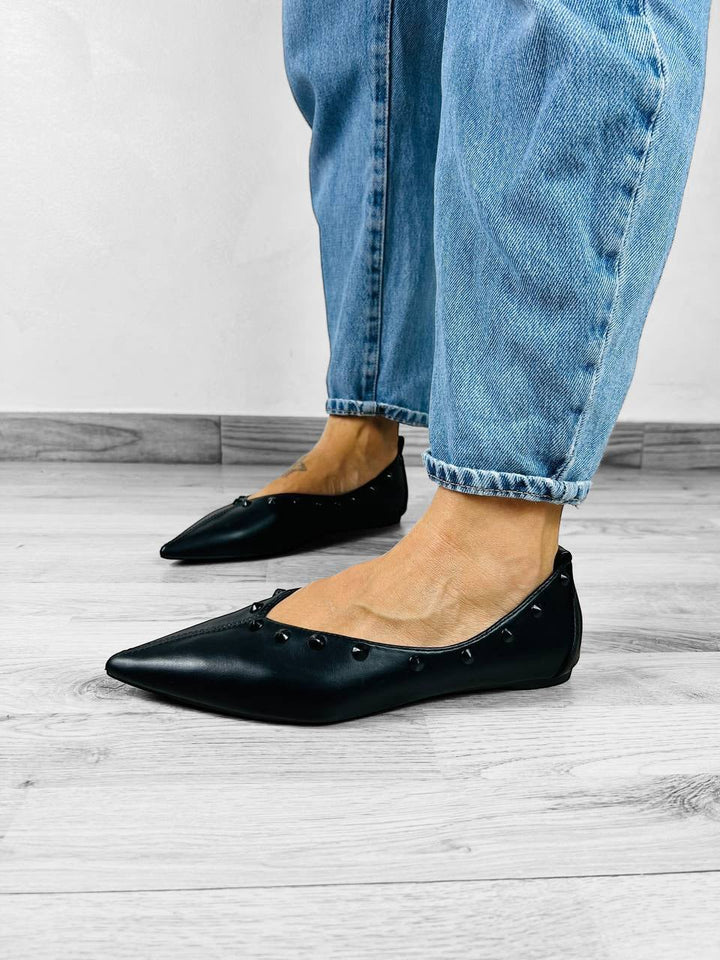 Ballerine Lisbona - Borchie Nero E Argento - PinUp Shoes