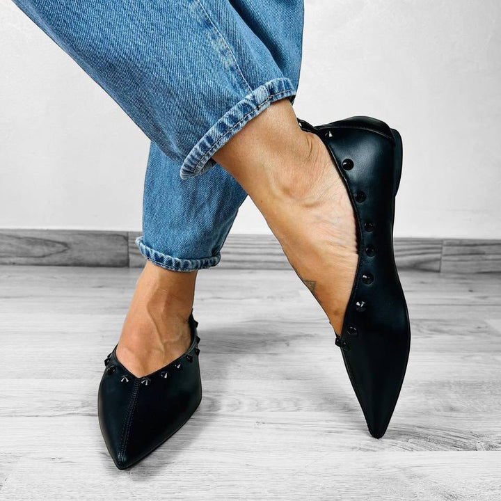 Ballerine Lisbona - Borchie Nero E Argento - PinUp Shoes