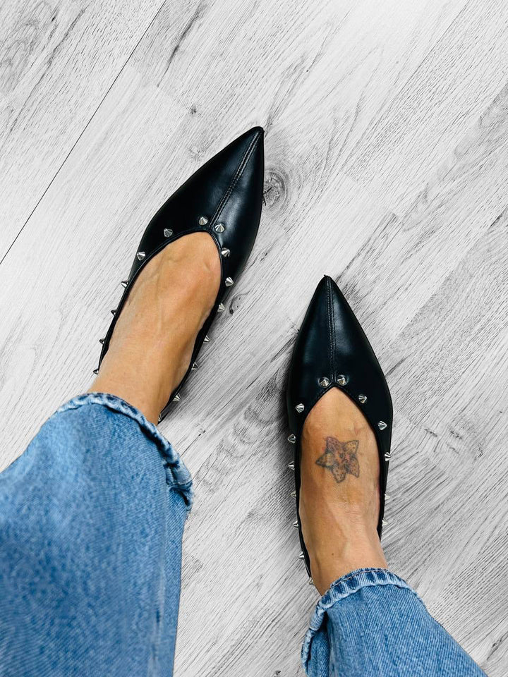 Ballerine Lisbona - Borchie Nero E Argento - PinUp Shoes