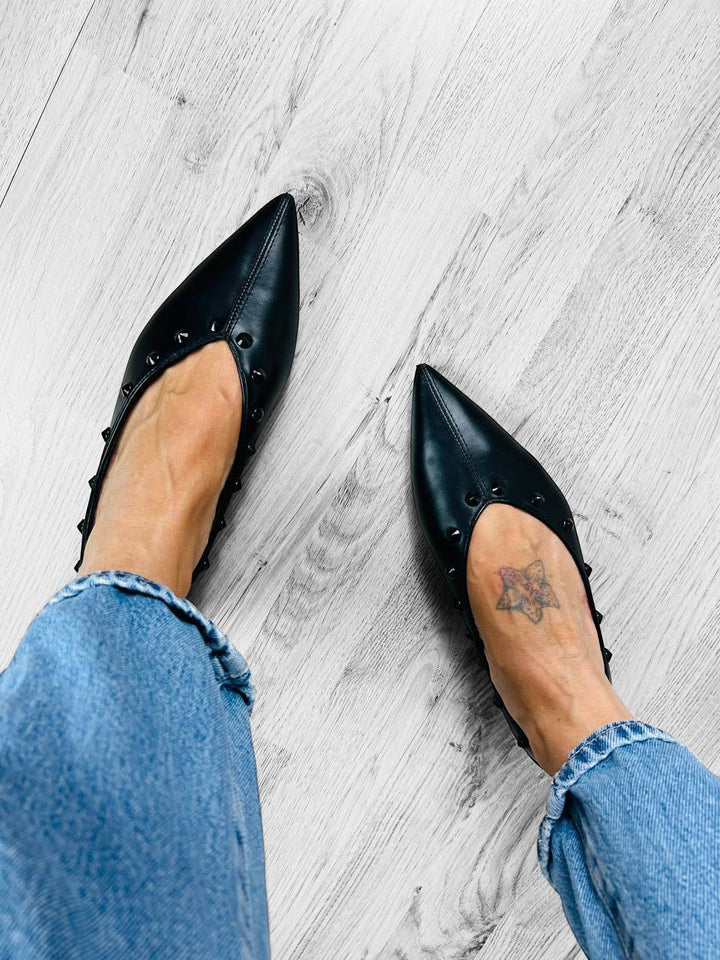 Ballerine Lisbona - Borchie Nero E Argento - PinUp Shoes