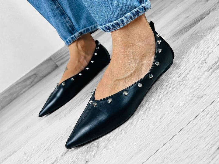 Ballerine Lisbona - Borchie Nero E Argento - PinUp Shoes