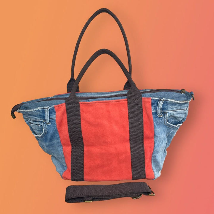 Borsa In Denim E Vera Pelle Con Frange - Tracolla Regolabile - PinUp Shoes