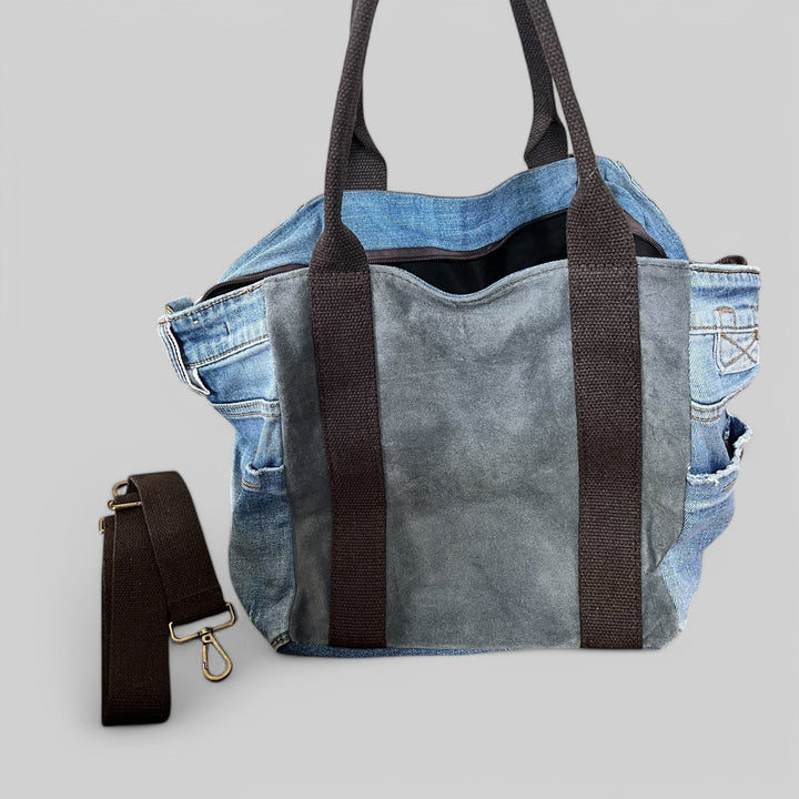 Borsa In Denim E Vera Pelle Con Frange - Tracolla Regolabile - PinUp Shoes