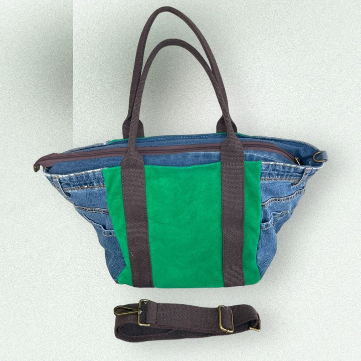 Borsa In Denim E Vera Pelle Con Frange - Tracolla Regolabile - PinUp Shoes