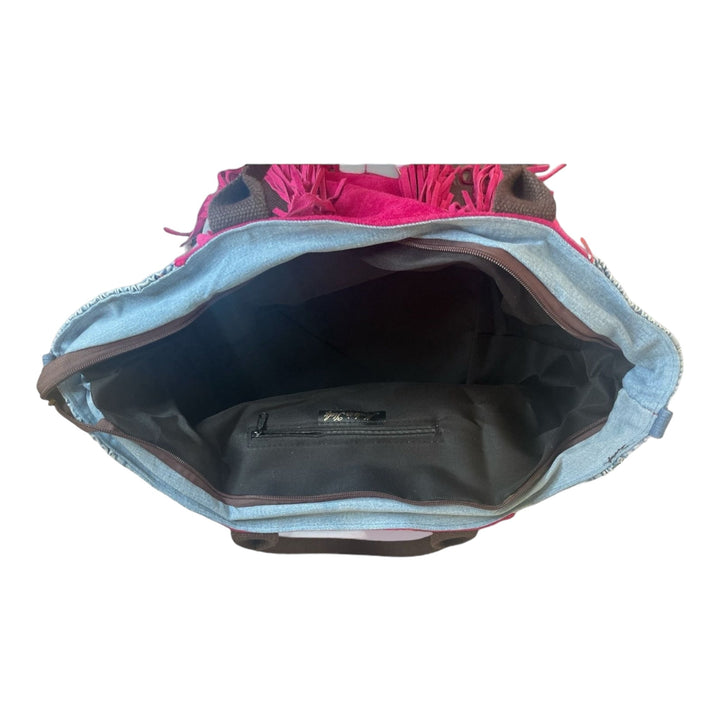 Borsa In Denim E Vera Pelle Con Frange - Tracolla Regolabile - PinUp Shoes