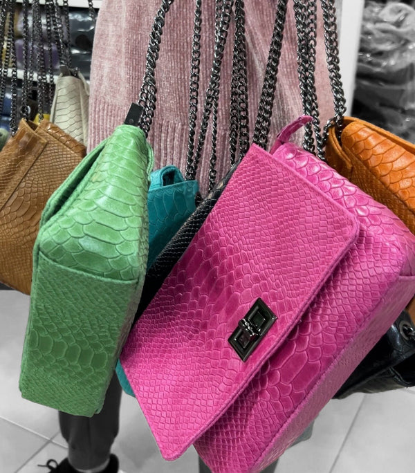 Borsa Tracolla Venis In Vera Pelle Con Motivo Pitonato - 14 Colori Disponibili - Made in Italy - PinUp Shoes