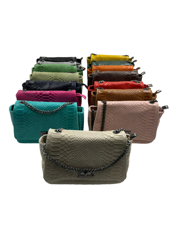 Borsa Tracolla Venis In Vera Pelle Con Motivo Pitonato - 14 Colori Disponibili - Made in Italy - PinUp Shoes