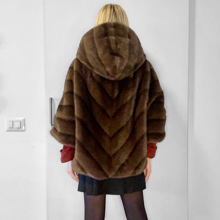 Cappottino Moena con Cappuccio - Eco Visone Marrone - PinUp Shoes