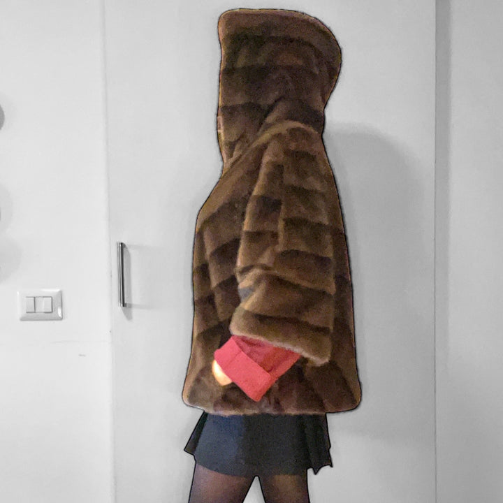 Cappottino Moena con Cappuccio - Eco Visone Marrone - PinUp Shoes