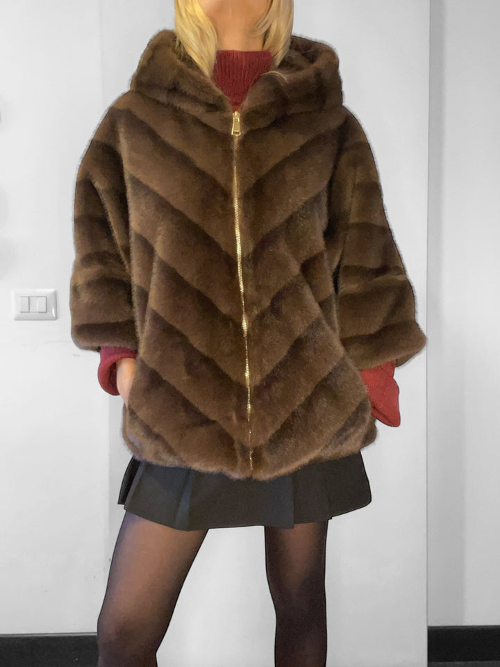 Cappottino Moena con Cappuccio - Eco Visone Marrone - PinUp Shoes