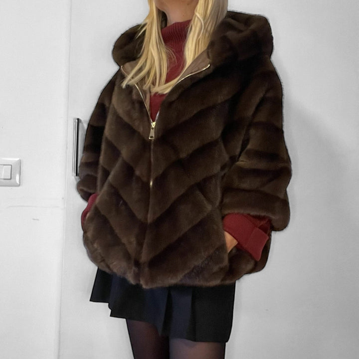 Cappottino Moena con Cappuccio - Eco Visone Marrone - PinUp Shoes
