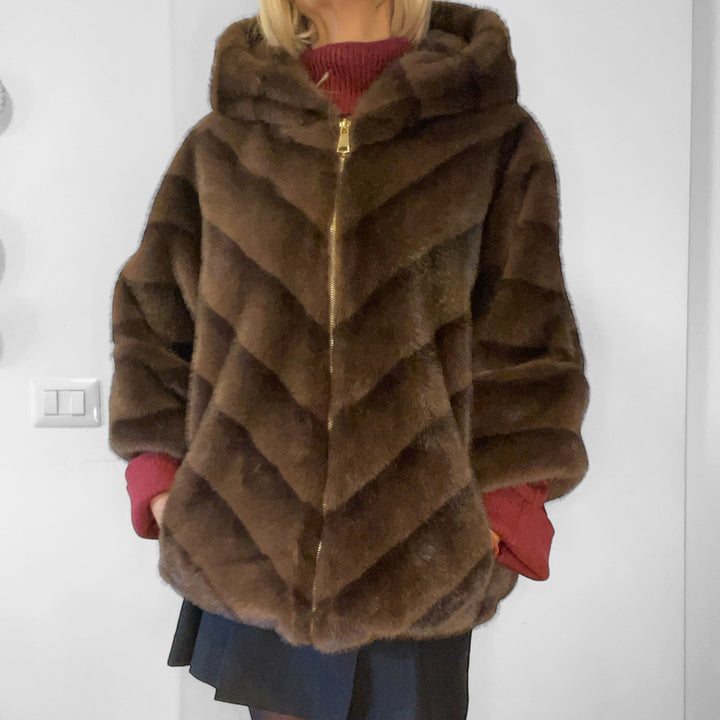 Cappottino Moena con Cappuccio - Eco Visone Marrone - PinUp Shoes