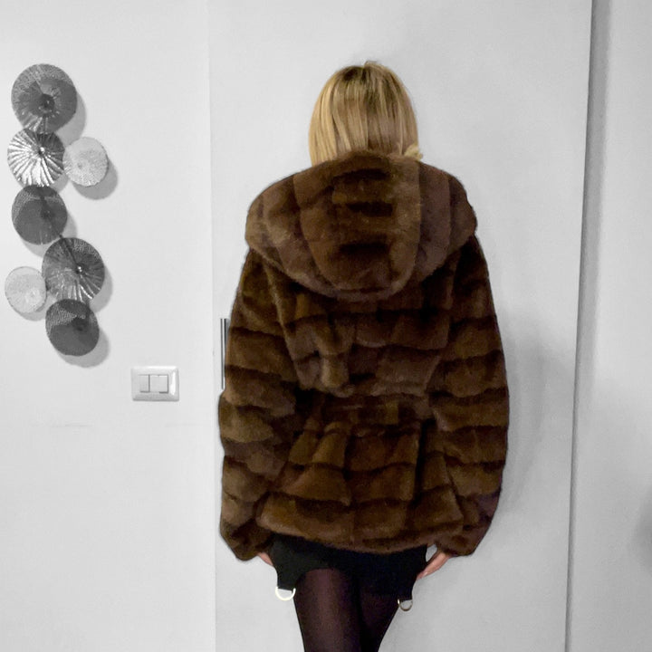 Cappottino Moena Con Cinta e Cappuccio - Eco Visone Marrone - PinUp Shoes