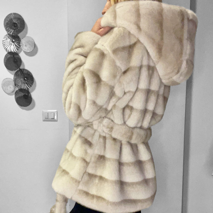 Cappottino Moena Con Cinta e Cappuccio - Eco Visone Panna - PinUp Shoes