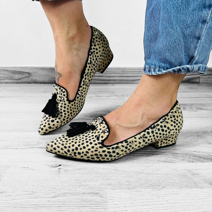 Mocassini Borchiati Animalier Leopardato - Made In Italy - PinUp Shoes