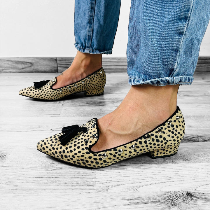 Mocassini Borchiati Animalier Leopardato - Made In Italy - PinUp Shoes