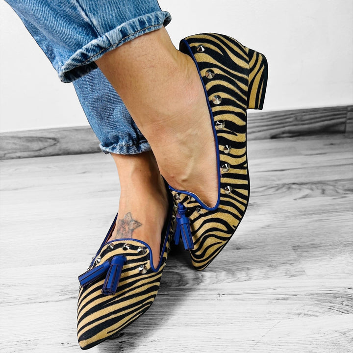 Mocassini Borchiati Animalier Zebrato - Made In Italy - PinUp Shoes