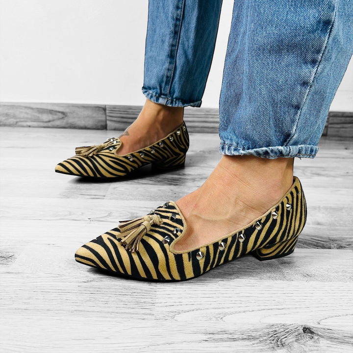 Mocassini Borchiati Animalier Zebrato - Made In Italy - PinUp Shoes