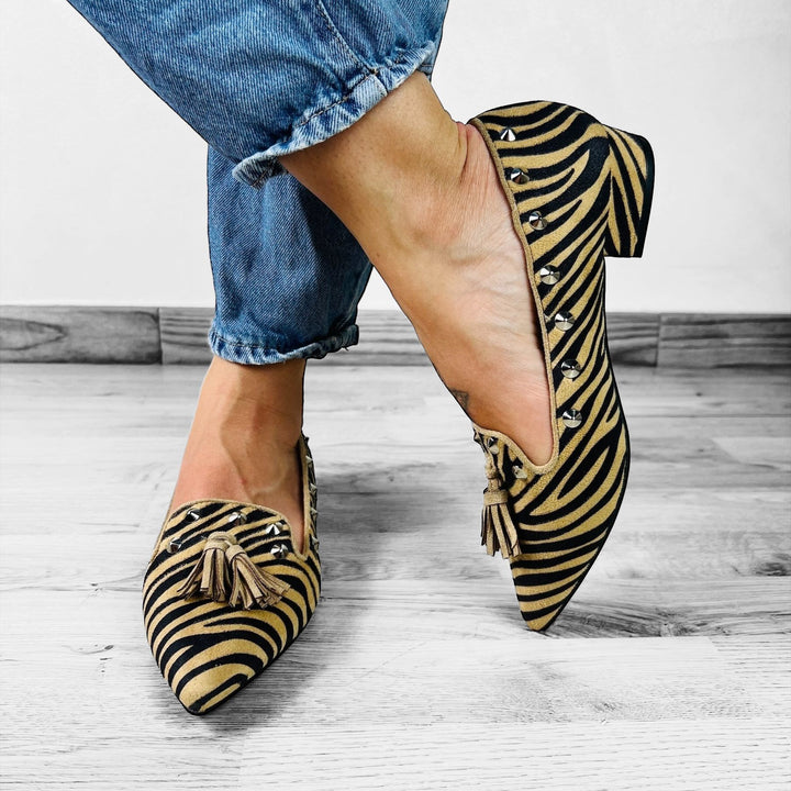 Mocassini Borchiati Animalier Zebrato - Made In Italy - PinUp Shoes