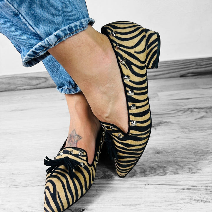 Mocassini Borchiati Animalier Zebrato - Made In Italy - PinUp Shoes