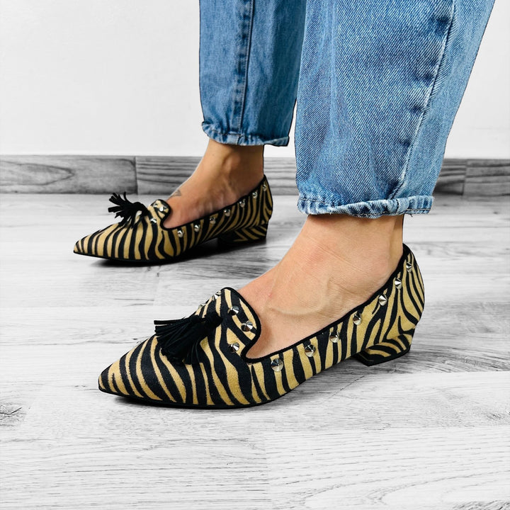 Mocassini Borchiati Animalier Zebrato - Made In Italy - PinUp Shoes