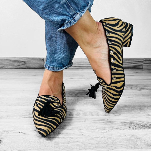 Mocassini Borchiati Animalier Zebrato - Made In Italy - PinUp Shoes