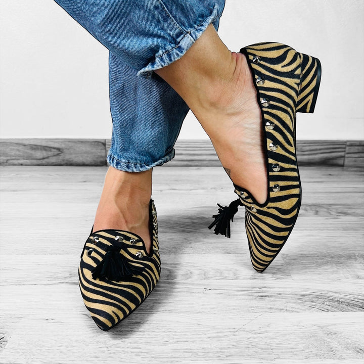 Mocassini Borchiati Animalier Zebrato - Made In Italy - PinUp Shoes
