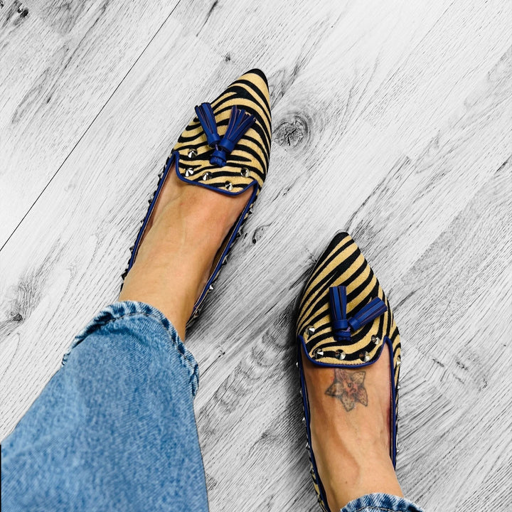 Mocassini Borchiati Animalier Zebrato - Made In Italy - PinUp Shoes