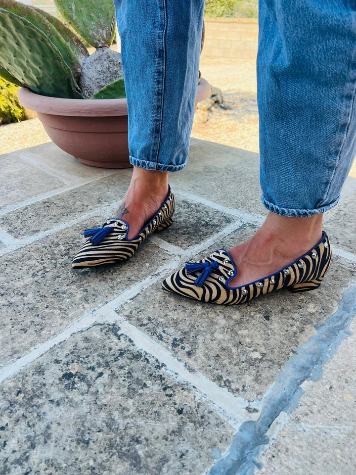 Mocassini Borchiati Animalier Zebrato - Made In Italy - PinUp Shoes
