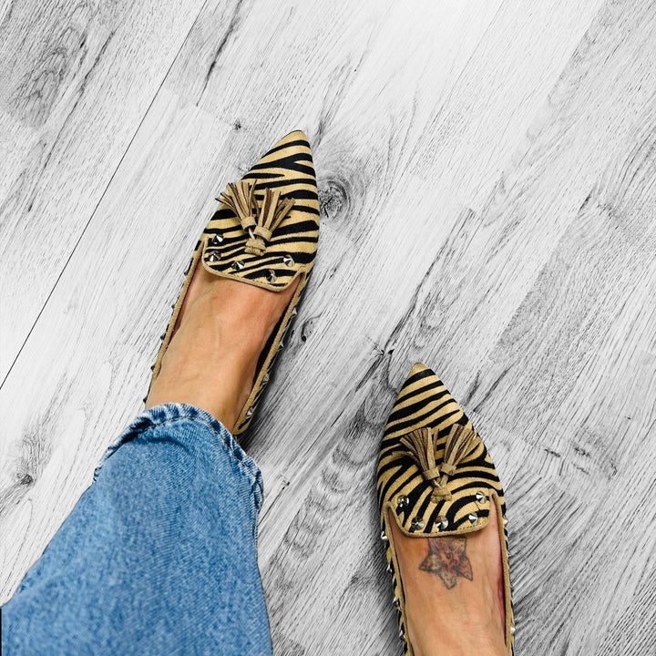 Mocassini Borchiati Animalier Zebrato - Made In Italy - PinUp Shoes