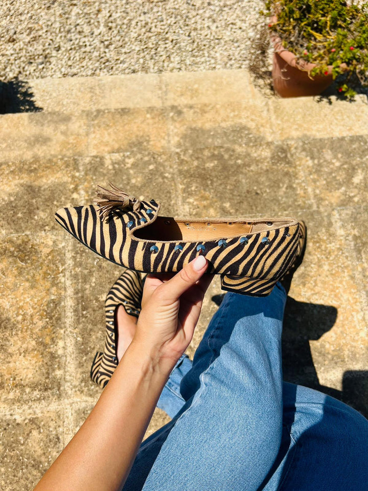 Mocassini Borchiati Animalier Zebrato - Made In Italy - PinUp Shoes